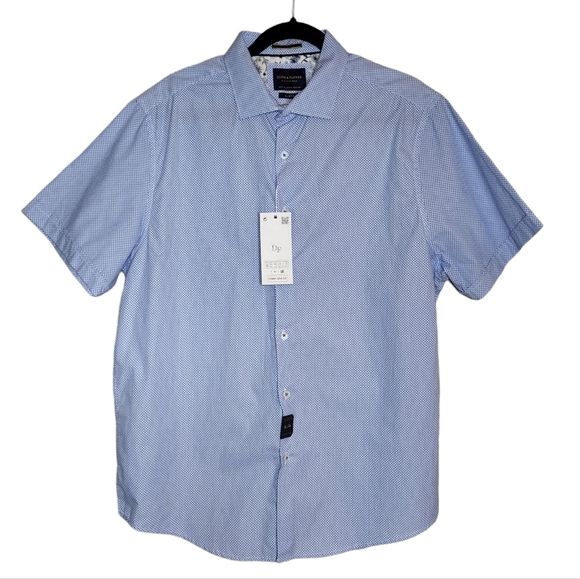 NWT Denim & Flower blue/white short sleeve button down shirt. Men's size XL - Picture 1 of 15
